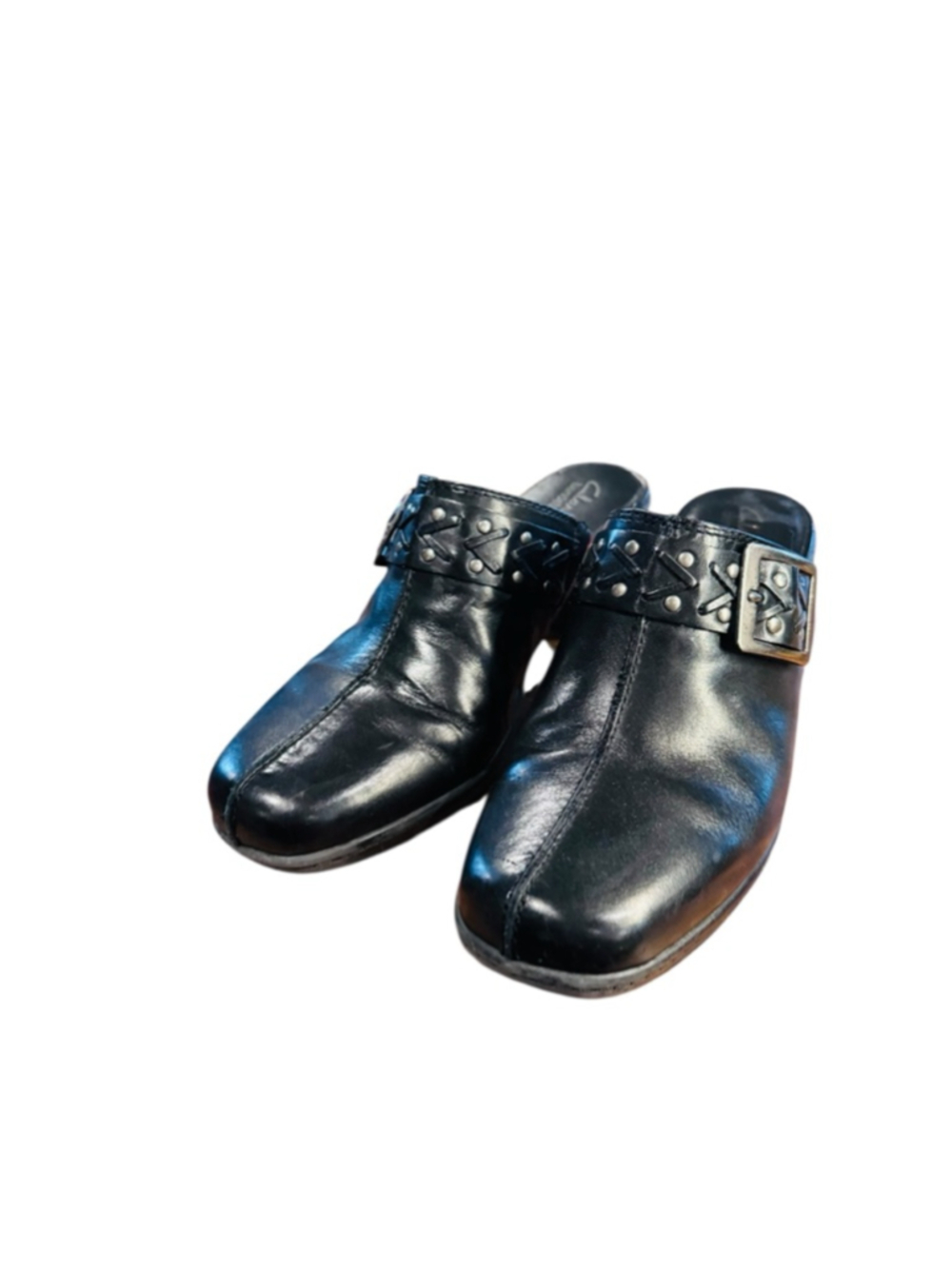 Women's Clarks Bendables Black Leather Mules & Clogs Size 8.5
